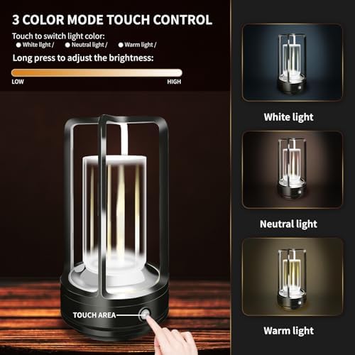 Cordless Table Lamp, 4000mAh Rechargeable Battery-Operated (Black)