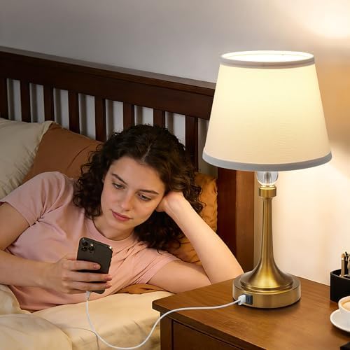 Touch Gold Table Lamp Set of 2 with USB C+A Ports, Desk Lamp-19.7''
