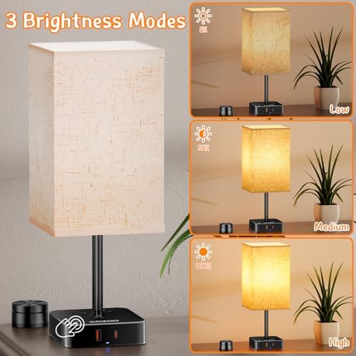 Bedroom Nightstand Lamp with Charger, Touch Table Lamps with Remote Control