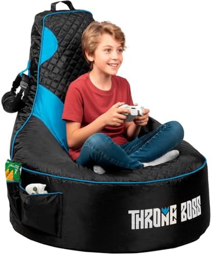 Gaming Bean Bag Chair Cover for Kids, High Back, Large Pockets, Blue