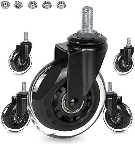 3" Thread Screw in Office Chair Caster Wheels, 3/8"-16x1(Not Metric M10), Safe for All Floors, PU Rubber Furniture,Carts Stem Caster Wheels,No Scratch,650Lbs Weight Capacity