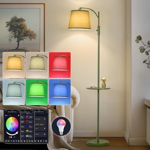 AIDENOEY Smart Floor Lamp with Side Table, Alexa & Google Assistant