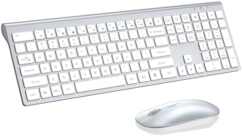 Wireless Keyboard and Mouse Combo, Ultra Slim Full Size Silent Keyboard