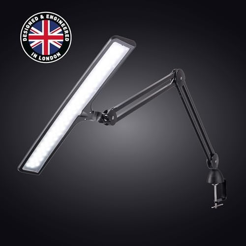 daylight Lumi Task Lamp - Professional 4000 Lux LED Desk Lamp, Adjustable, Color Accurate, Eye-Caring for Office, Home Office, Artist, and Reading - Black