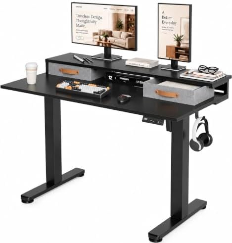 Claiks 48''*24'' Electric Standing Desk with Drawers, Black