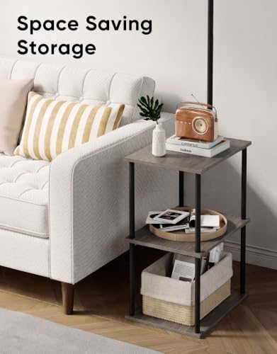 PARTPHONER Floor Lamp with Table, Night Stand with Lamp, Narrow Side Table with 3CCT LED Bulb, Small Coffee Table, Modern End Table with Storage Shelves for Living Room Bedroom, Oak Gray