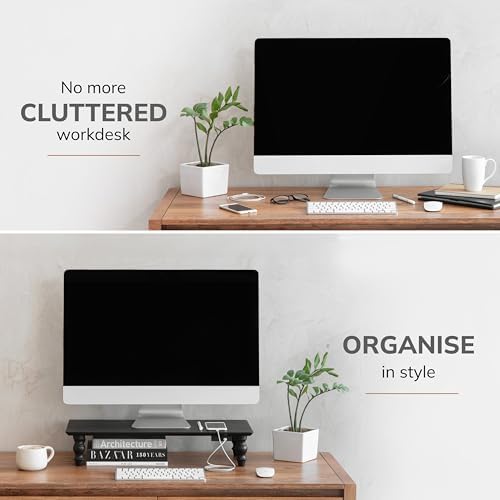 Anji Mountain Monitor Stand for Desk - Desktop Organizer & Laptop Riser, Ergonomic Monitor Riser, Space-Saving, Durable, Easy Assembly & Ideal for Home & Office,Black, 24-Inch, Power Edition