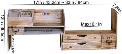 Vintage Barnwood Large Adjustable Wooden Desk Organizer,Storage
