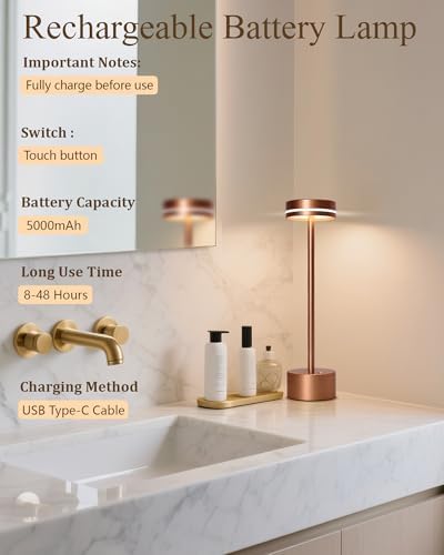 2 Pack LED Cordless Table Lamp Rechargeable, 5000mAh Portable Battery Operated LED Desk Lamp, 3 Color Dimmable Table Light for Home Office/Dining/Nightstand for Home Décor – Reddish Brown