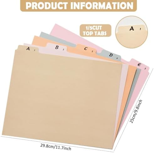 2 Set 50 Alphabet File Dividers A-Z Top Tab File Guides Letter Size 1/5 Cut Tab Manila Alphabetical File Organizer File Cabinet Dividers for Work Office Home School and Desk Organizer（Classic）