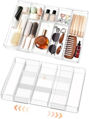 Acrylic Expandable Desk Drawer Organizer with 11 Adjustable Compartments