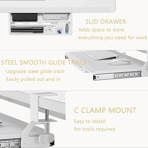 ETHU Small Keyboard Tray Under Desk with Metal Rail, 19.7x11.8", White