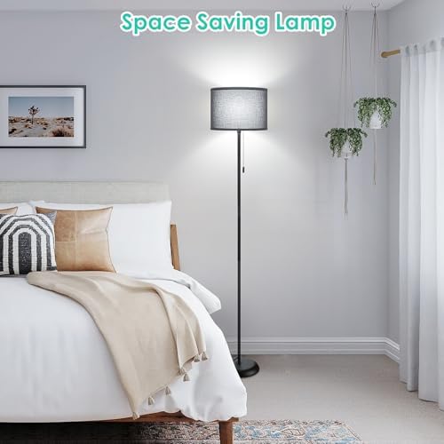 FOLKSMATE Floor Lamp for Living Room, LED Modern Simple Standing Lamp, Black Tall Lamps for Bedroom, Living Room, Office, Kids Room and Reading, Minimalist Pole Lamp with Shade, Without Bulb