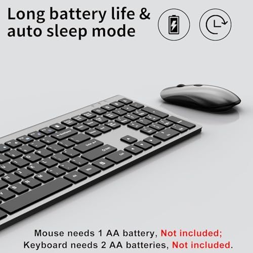 Slim Silent Full Size Wireless Keyboard Mouse Combo Grey2 Pack