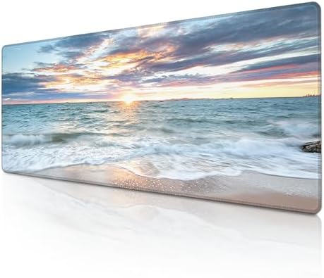 Mouse Pad with Sea View – Sunrise Scenery Desk Pad – Portable Computer Mousepad – Gaming, Office, Waterproof, Non-Slip, Stitched Edges 31.5 x 11.8inches x 3mm
