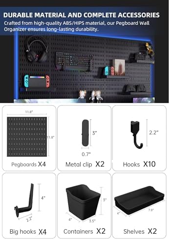 Pegboard Wall Organizer Kit, Modular Storage System, Black