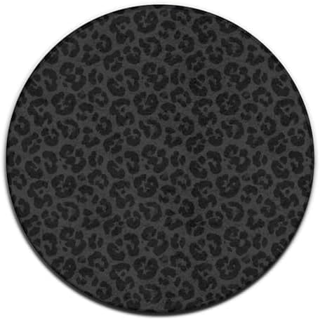 Machine Washable Modern Round Area Rug, Room Sofa Yoga Soft Round Carpet, Home Decor Non Slip Kitchen Office Circle Rug Dark Gray Leopard Cheetah Print Black