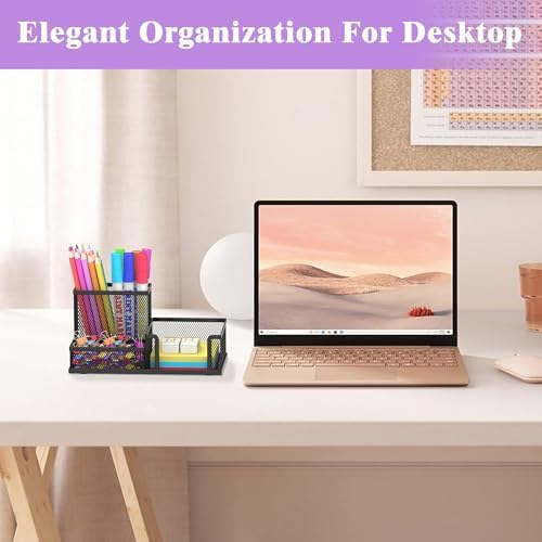SUPEASY Pen Holder Desk Organizer, Office Supplies Pencil Holder with 3 Compartments, Desk Accessories and Workspace Organizers for Home School Classroom, Black