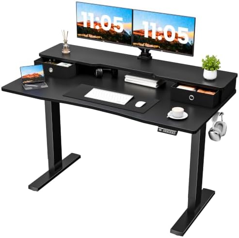 Realbear 55x26 Inch Electric Standing Desk with Drawers, Black