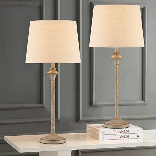 Maxax Farmhouse Buffet Table Lamps Set of 2 for Living Room, 26" Brown Bedside Nightstand Lamps with Oatmeal Fabric Shade Metal Base Decor for Bedroom, Living Room, Office, Kids Room
