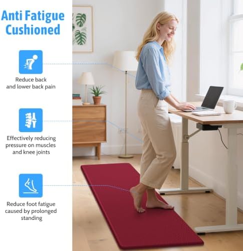 StepLively Kitchen Mat for Floor 2 PCS, Anti Fatigue Rugs, Red
