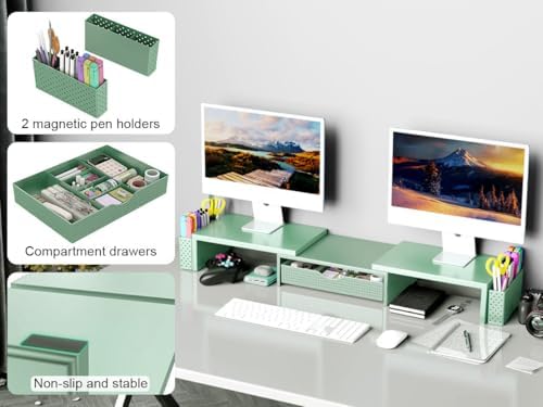 Spacrea Dual Monitor Stand Riser with Drawer and 2 Pen Holders