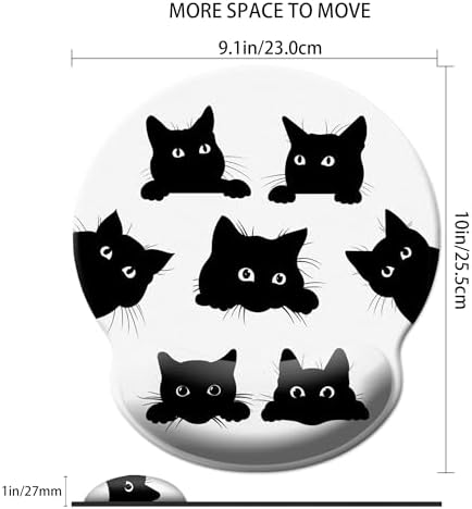 Funny Cat Mouse Pad Wrist Support,Ergonomic Mouse Pad with Wrist Rest,Comfortable Mousepad with Smooth Wrist Rest,Pain Relief Mouse Pads for Non-Slip Base,Computer,Laptop,Office & Home(Six Black Cats)