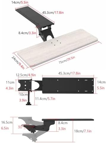 Under Desk Adjustable Keyboard Tray, Slide-Out Keyboard Platform, 360° Swivel, Pull Out and Tilt Computer Keyboard and Mouse Holder, Office Ergonomic Keyboard Drawer(White,24x75cm/9.4x29.5in)