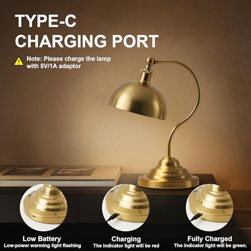 KARTOOSH Cordless Table Lamp, Battery Operated Vintage Desk Light, Brass