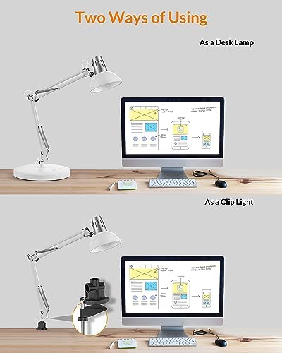 LEPOWER Metal Adjustable Desk Lamp with Clamp, Swing Arm for Home Office