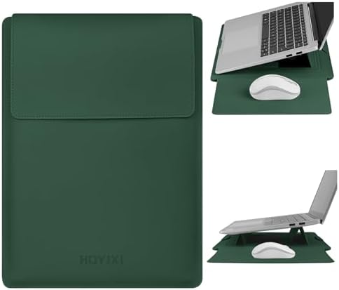 HoYiXi 13.3'' /13.6'' Laptop Sleeve Case PU Leather with Stand Compatible with MacBook Pro 14/MacBook Air 13(M1 M2)/ASUS Vivobook 14/Dell XPS 13/ASUS Matebook,13-14'' Laptop Bag,Dark Green