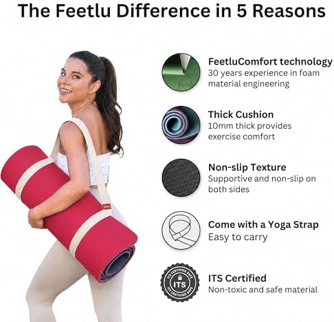 Extra Thick 10mm Yoga Mat, 72" x 24", Non-Slip with Carry Strap