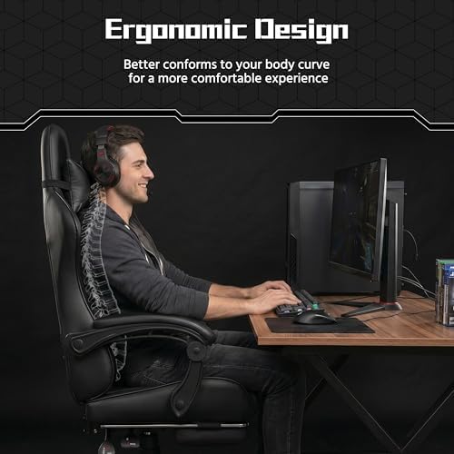 Yaheetech Gaming Chair with Footrest Massage Lumbar Pillow Reclining Black