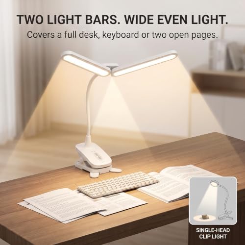 OTUS Clip On Desk Lamp, Rechargeable Dual Light Bar, Cordless Reading Light