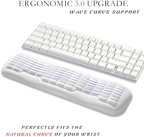UnivoColors Memory Foam Keyboard Wrist Rest,Latest 3.0 Wave Curve Design,High-Resilience Memory Foam Non-Slip Base,Fits Compact Keyboards,Ideal for Work and Gaming(Ivory)