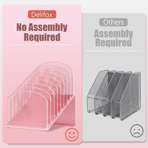 Inclined Desk File Organizer, 8-Section Upright Desk Organizer Standing File Sorter for Office Classroom Desktop Organization (Pink, 8)
