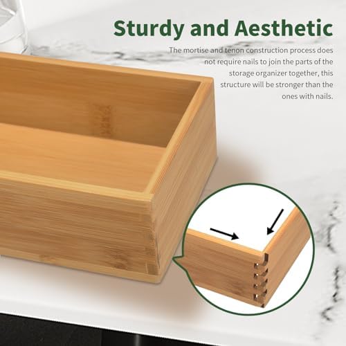 Bamboo Drawer Organizer - Kitchen Drawer Utensil Organizer Office Supplies Desk Organizer Makeup Silverware Tray Flatware Organization 8"*4"*2"