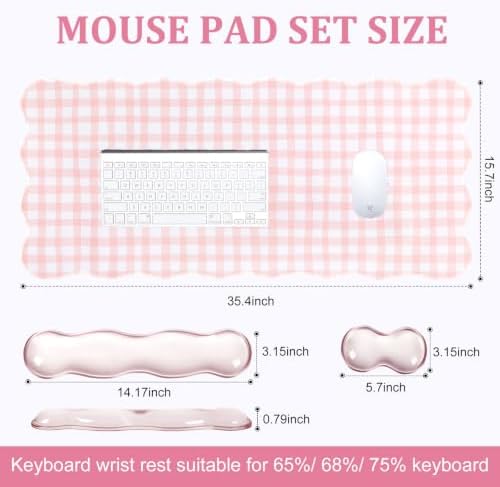 L-SPOUTTO Pink Checkered Mouse Pad Set,Cottagecore Scalloped Desk Mat Set