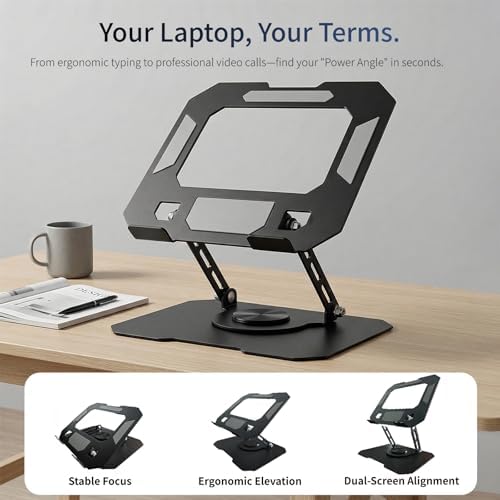 Laptop Stand for Desk, 360 Rotating Computer Riser with Adjustment Wrench, Ergonomic Laptop Riser for Collaborative, Work Foldable & Heavy Duty Tablet Stand Fit 10-15.6” Laptops