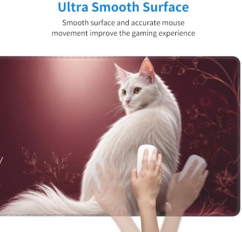 White Cat Cute Mouse Pad Mouse Pads for Desk 11.8x31.5 in Burgundy