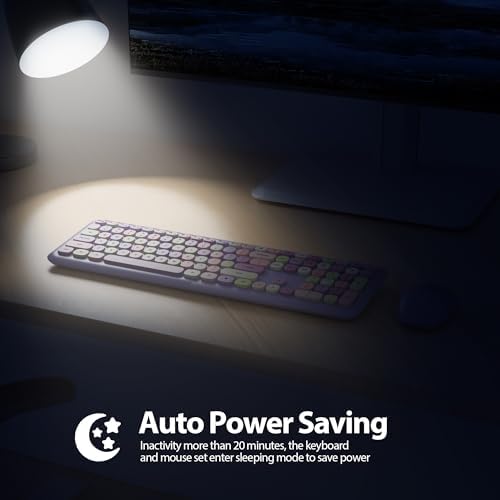 Surmen Cute Purple Keyboard and Mouse Wireless Silent, Full-Size Retro Typewriter Wireless Quiet Slim Colorful Keyboard Low-Noise 2.4GHz for Computer, Desktop, Laptop(6-Purple)