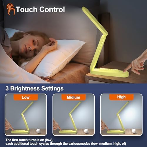 Giryuhd LED Desk Lamp for Office Home & Battery Operated Lamp Rechargeable Lamp Foldable & Portable Light, LED Desk Light Strip, 3 Brightness Dimmable Small Desk Lamp Reading Lamp (Yellow)