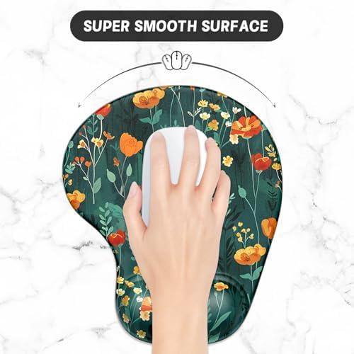 ITNRSIIET Ergonomic Mouse Pad Coaster Set with Gel Wrist Support Wrist Rest Smooth Surface Non-Slip PU Base Comfortable Office Supplies Pain Relief, 9.5 x 8.3 inches, Beautiful Flowers