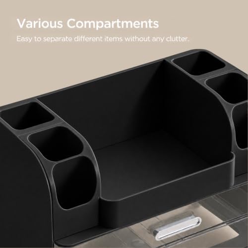 HBlife Desk Organizer with Pencil Pen Holder for Desk, Pen Organizer with 2 Drawers, Desk Organizers and Accessories with Compartments, Desktop Storage for Office, Home, School, Art Supplies, Black