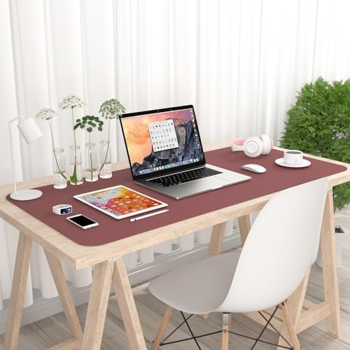 Hsurbtra Desk Pad, 35.5" x 17" PU Leather Desk Mat, XXL Extended Mouse Pad, Waterproof Desktop Blotter Protector, Non-Slip Ultra Thin Large Laptop Keyboard Writing Mat for Office Home, Brick Red