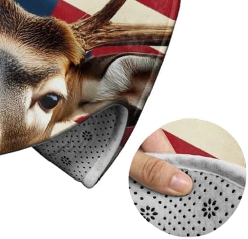 Fashion Round Area Rug Large Non Slip Carpet Unisex Home Decor Mat American US Flag Hunting Deer