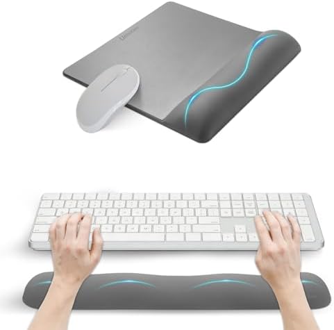 univo colors Wide Size Mouse Pad with Wrist Rest & L-Size Keyboard Wrist Rest Set,Premium PU Material,Low-Rebound Cushion,Ergonomic Design,Smooth Mouse Control with Hard Plate,Reduces Fatigue,Gray