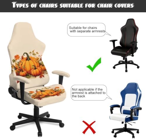 Gaming Chair Cover Stretchable Fall Pumpkin Harvest Computer Desk Chair Cover with Armrest Covers,4Pc/Set Soft Non Slip Office Chair Covers Slipcovers