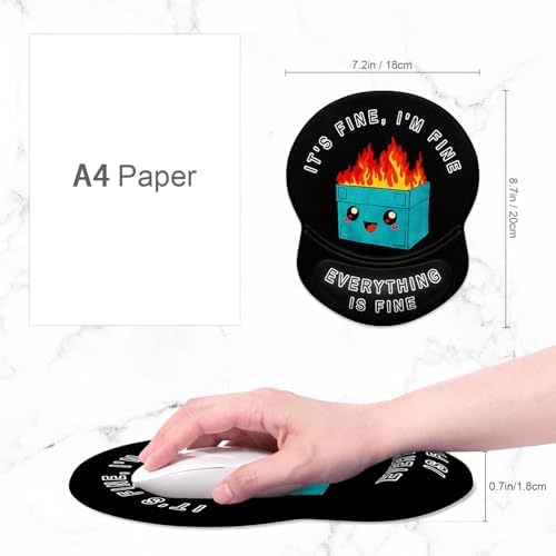ITNRSIIET Ergonomic Mouse Pad with Gel Wrist Support Small Wrist Rest Smooth Surface Non-Slip PU Base Comfortable Office Supplies Pain Relief, 8.7 x 7.2 inches, Cute Dumpster