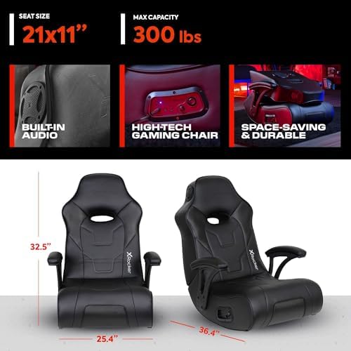 X Rocker Video Gaming Floor Rocker Chair, Built-in Audio, College Dorm Essentials for Guys and Girls, Bedroom, Foldable, Gifts for Gamers